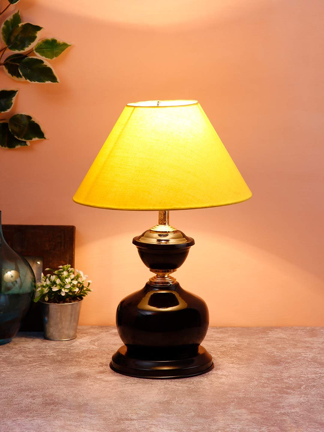 EL Yellow Cotton Table lamp with Black Base
