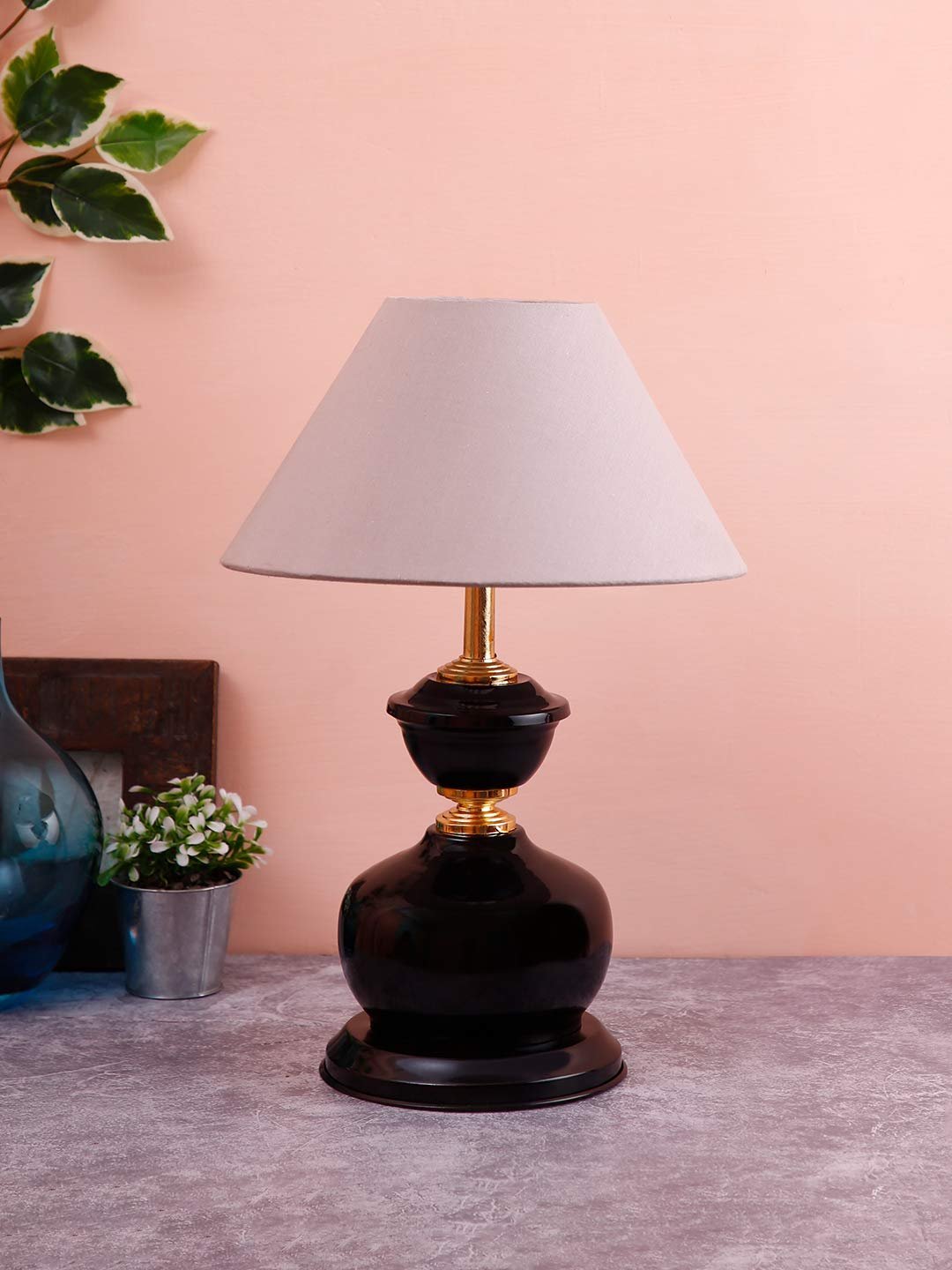 Grey Cotton Table lamp with Black Base