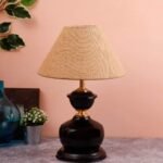 Multicolor Cotton Table lamp with Black Base