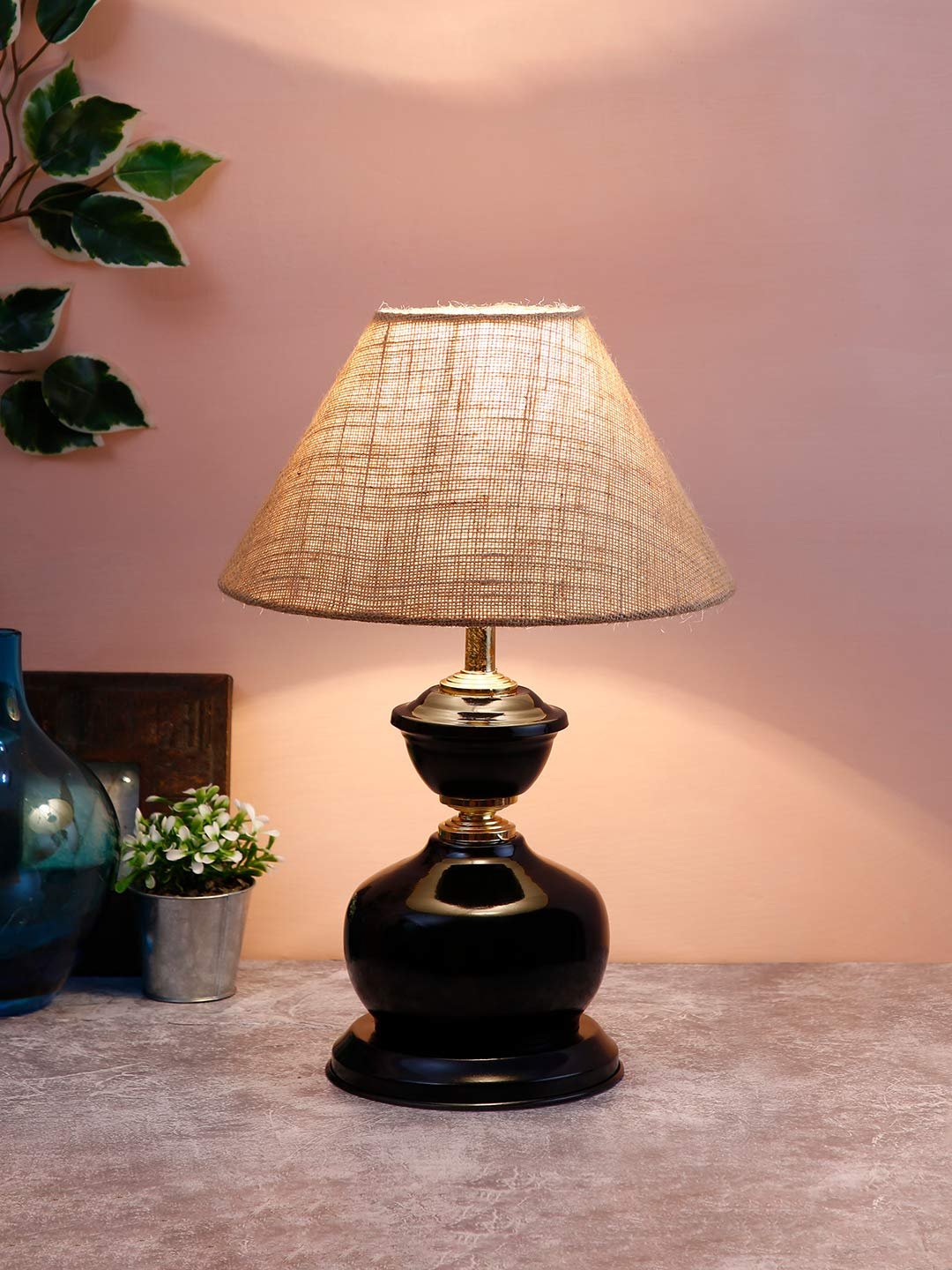 Multicolor Cotton Table lamp with Black Base