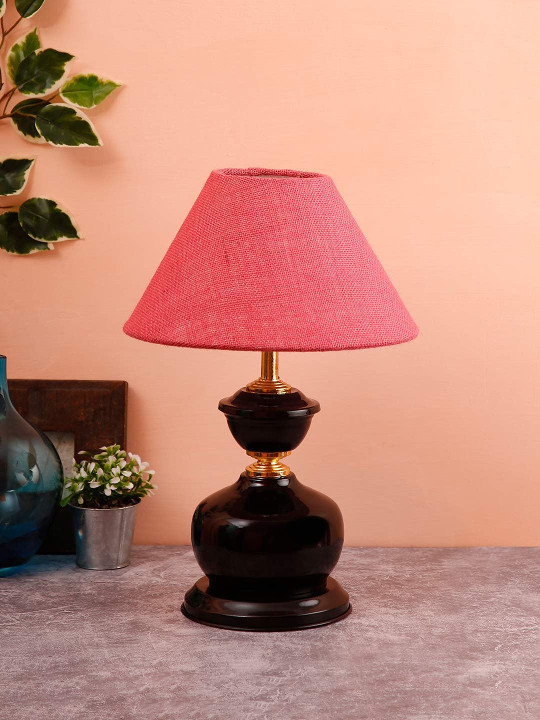 Pink Jute Table lamp with Black Base