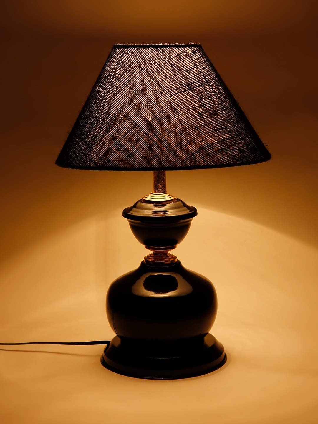 Blue Jute Table lamp with Black Base