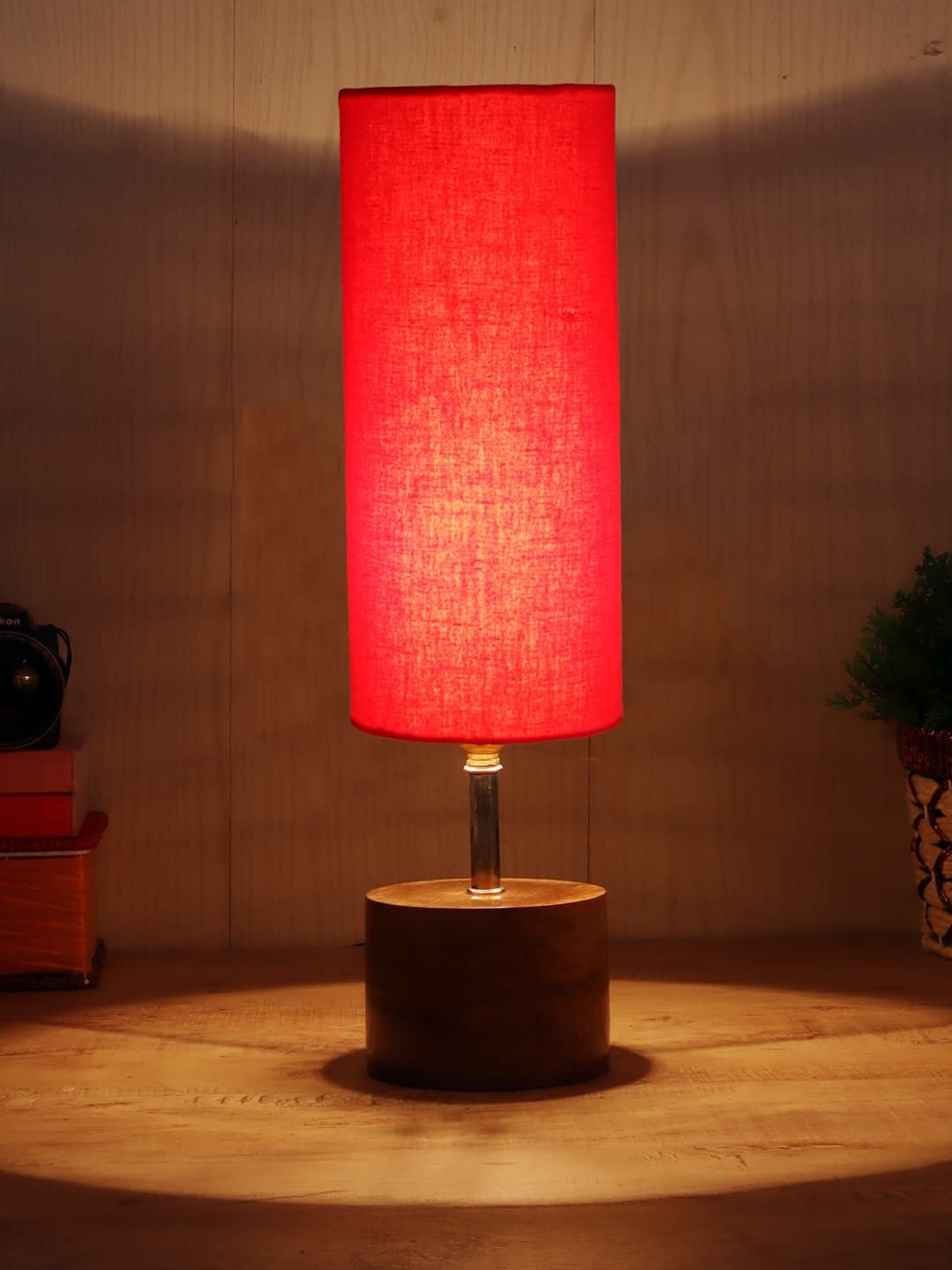 Red Cotton Shade with Wood lamp Base(784549)