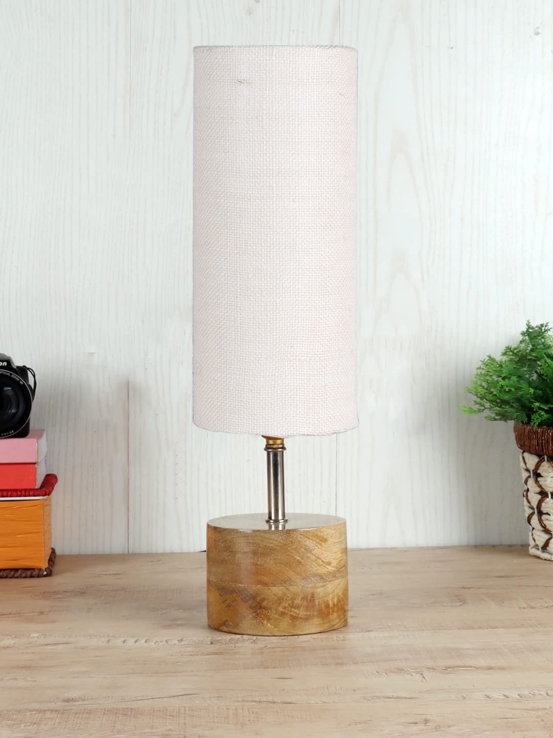 White Jute Shade with Wood lamp Base(010)