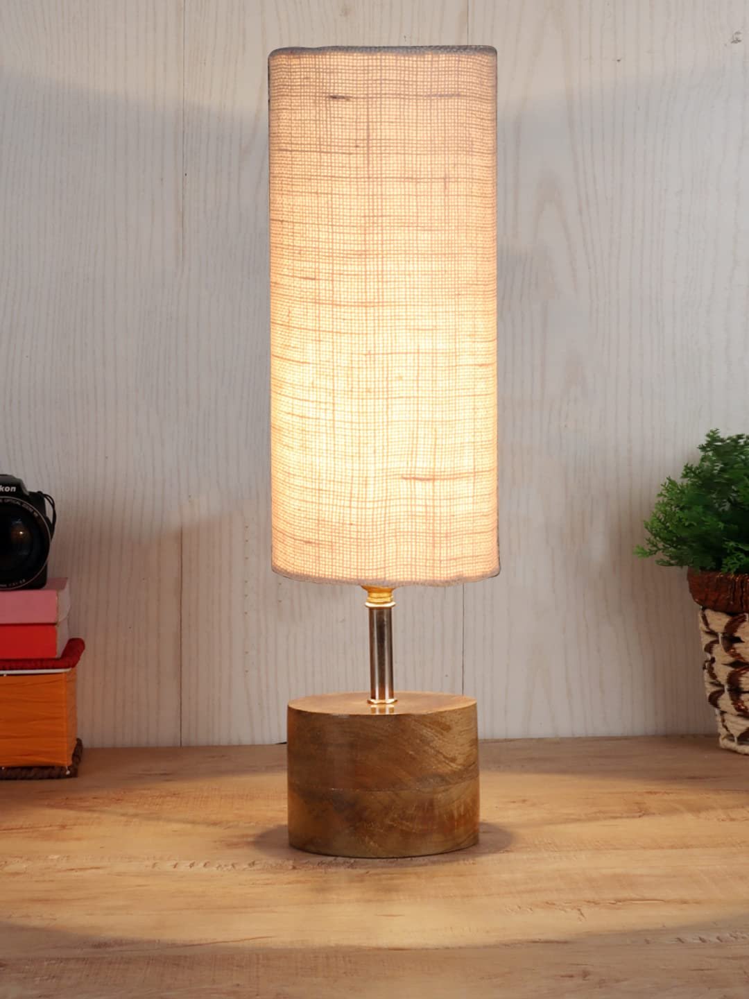 White Jute Shade with Wood lamp Base(010)