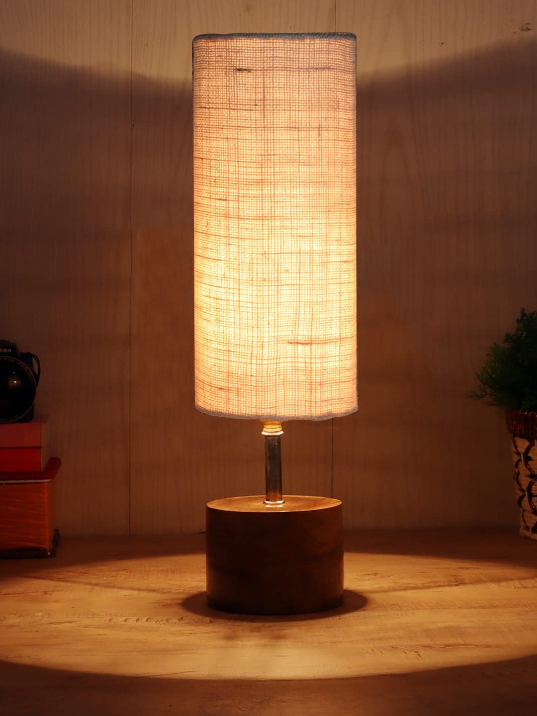 White Jute Shade with Wood lamp Base(010)