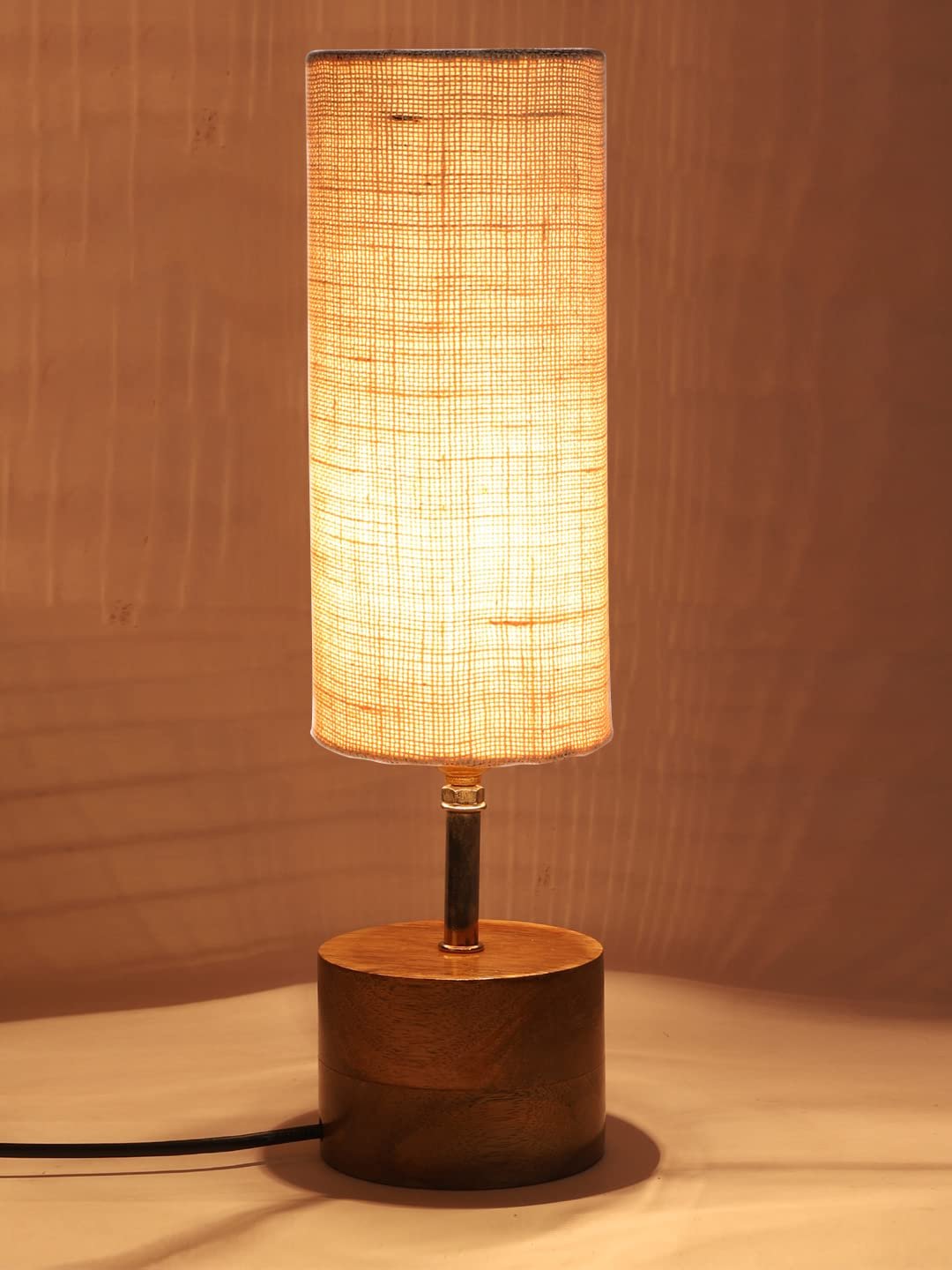 White Jute Shade with Wood lamp Base(010)