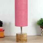 Pink Jute Shade with Wood lamp Base(099)
