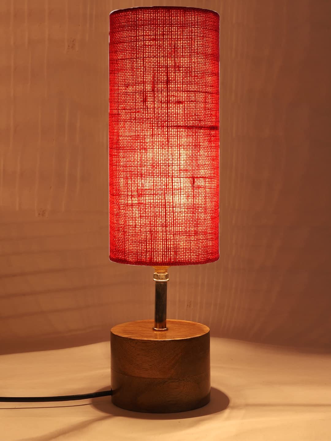 Pink Jute Shade with Wood lamp Base(099)