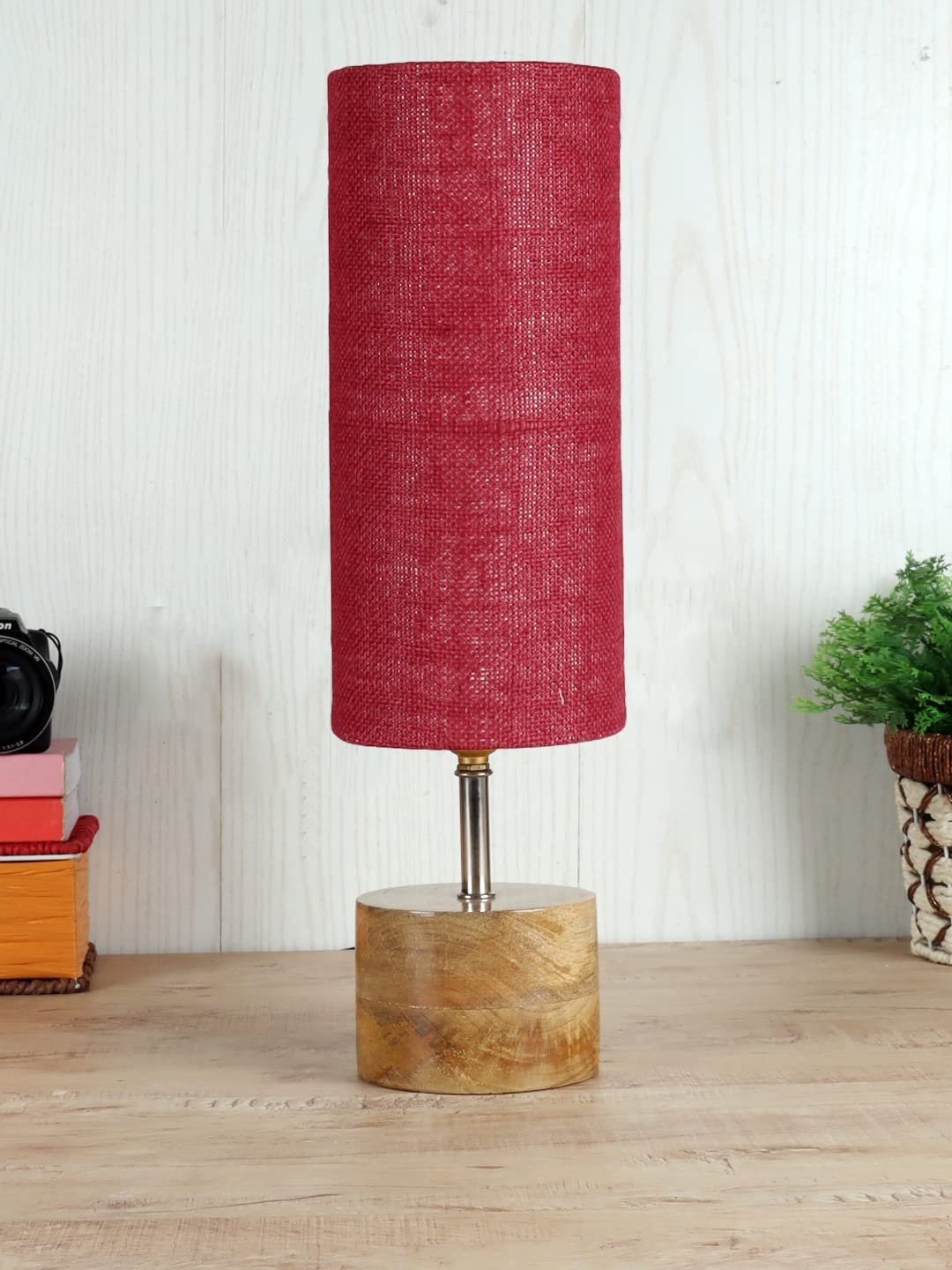 Maroon Jute Shade with Wood lamp Base(098)