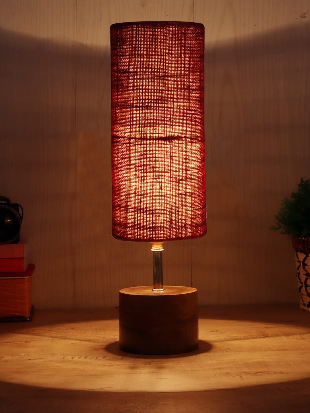 Maroon Jute Shade with Wood lamp Base(098)