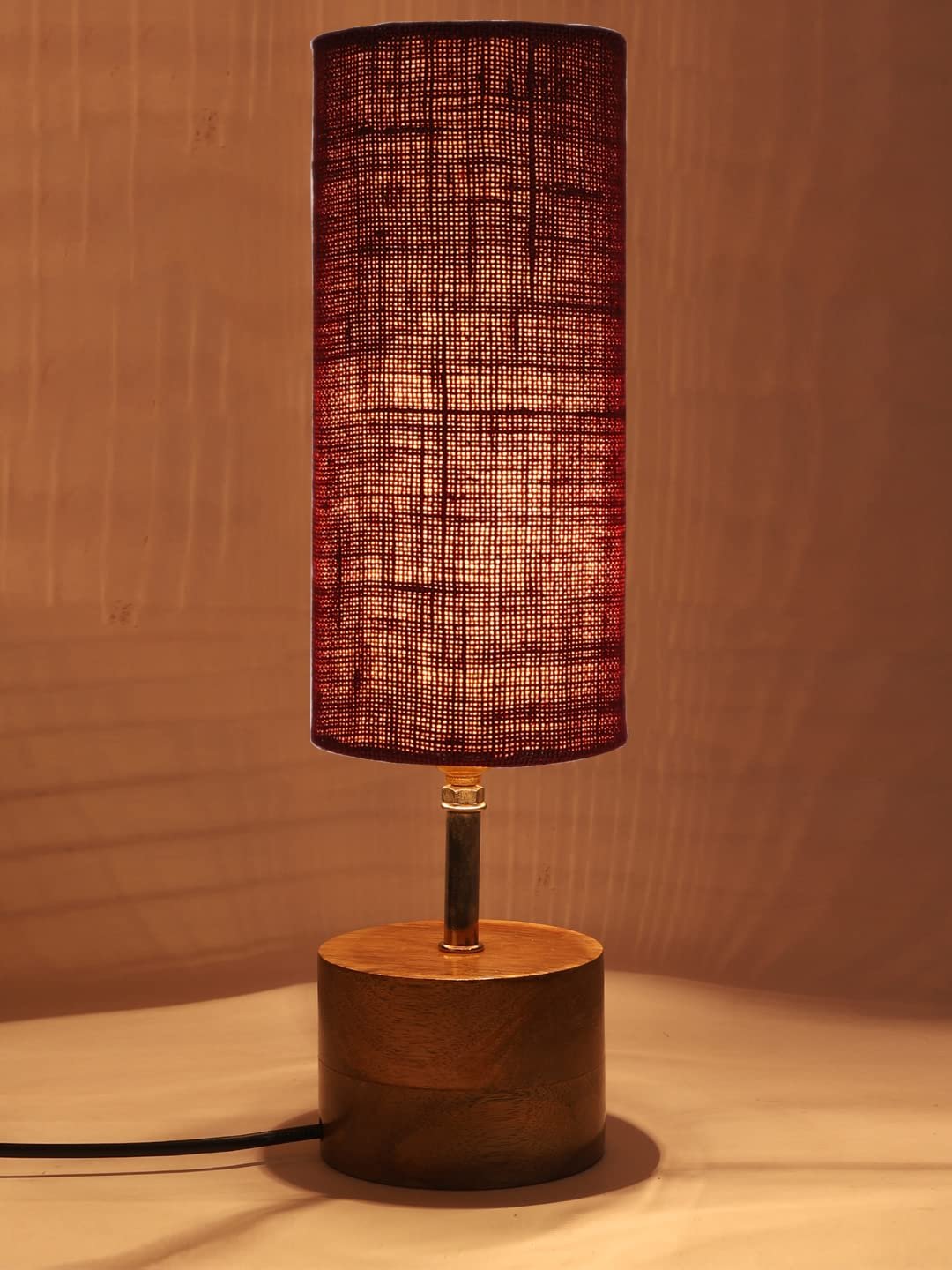 Maroon Jute Shade with Wood lamp Base(098)