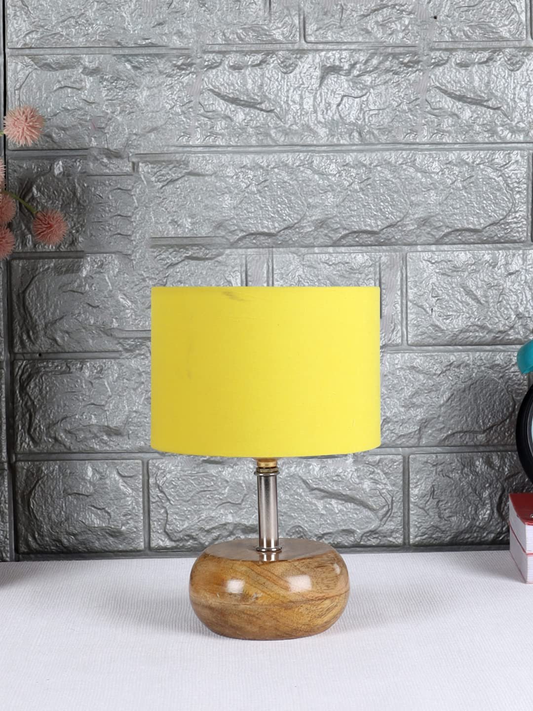 Yellow Cotton Shade with Wood lamp Base(AJ)