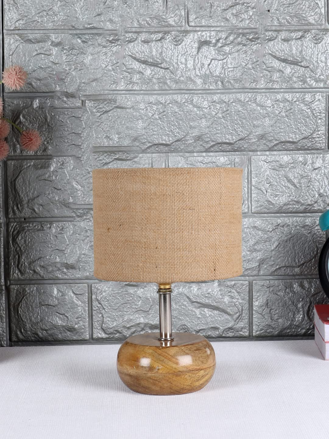 Beige Jute Shade with Wood lamp Base(AG)