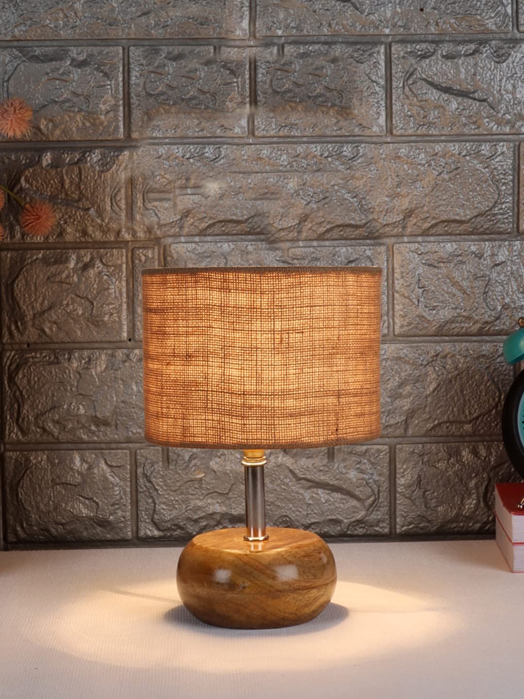 Beige Jute Shade with Wood lamp Base(AG)