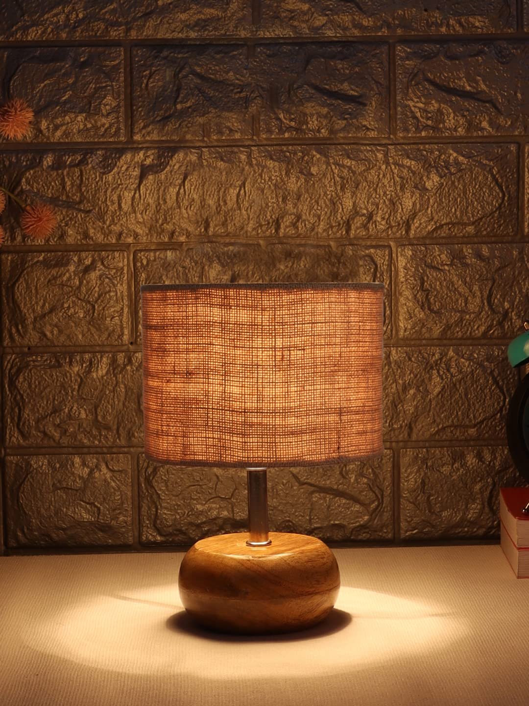 Beige Jute Shade with Wood lamp Base(AG)