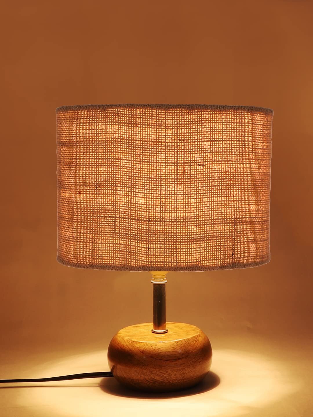 Beige Jute Shade with Wood lamp Base(AG)