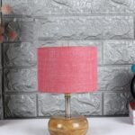 Pink Jute Shade with Wood lamp Base(CI)