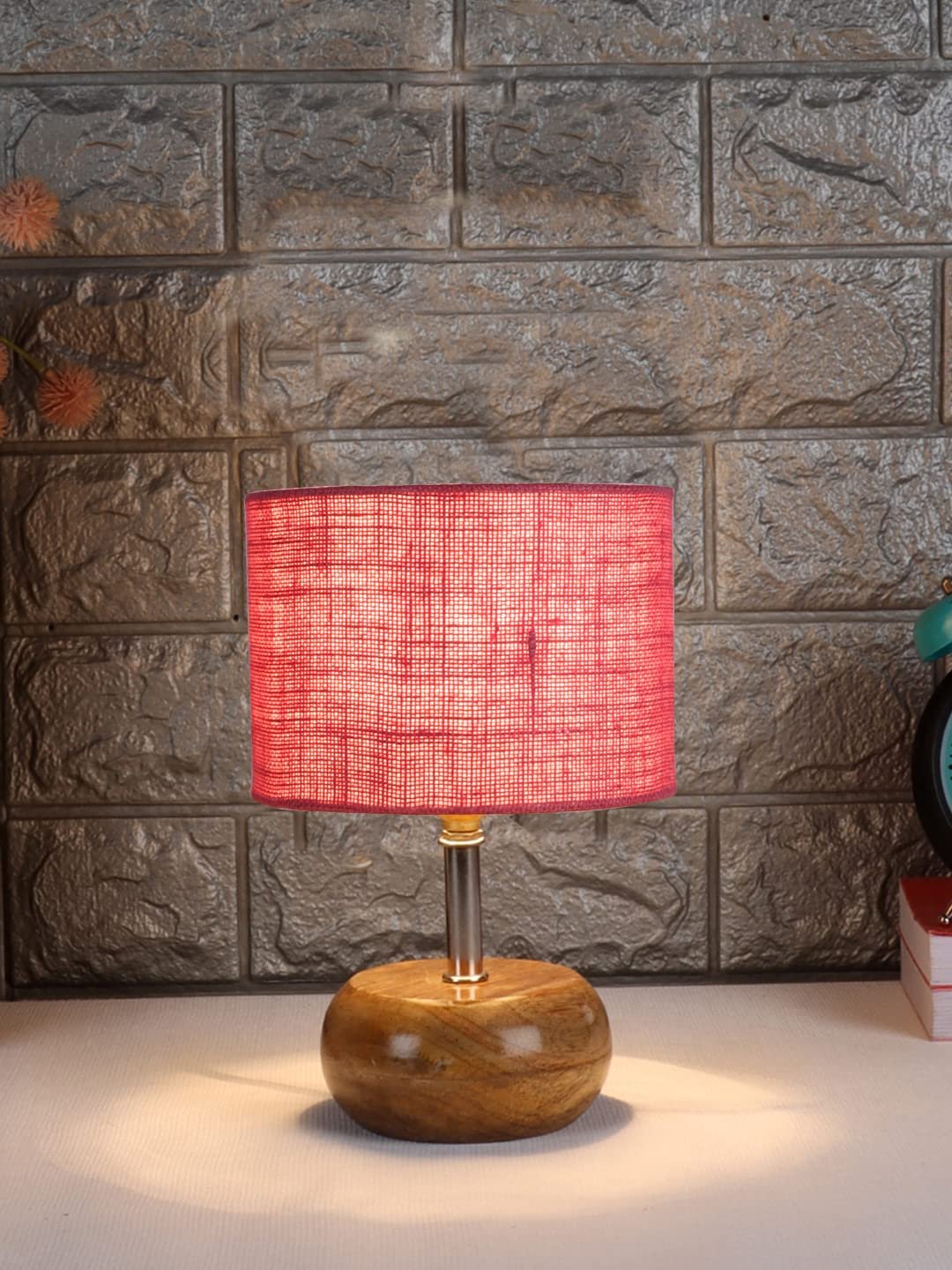 Pink Jute Shade with Wood lamp Base(CI)