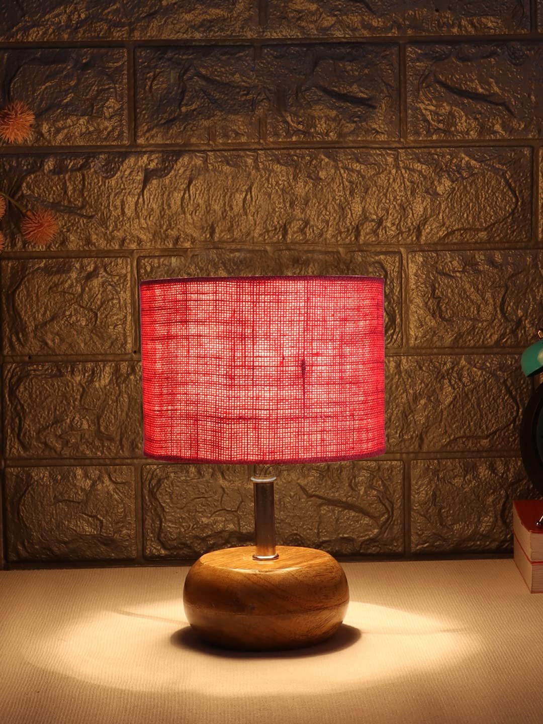 Pink Jute Shade with Wood lamp Base(CI)