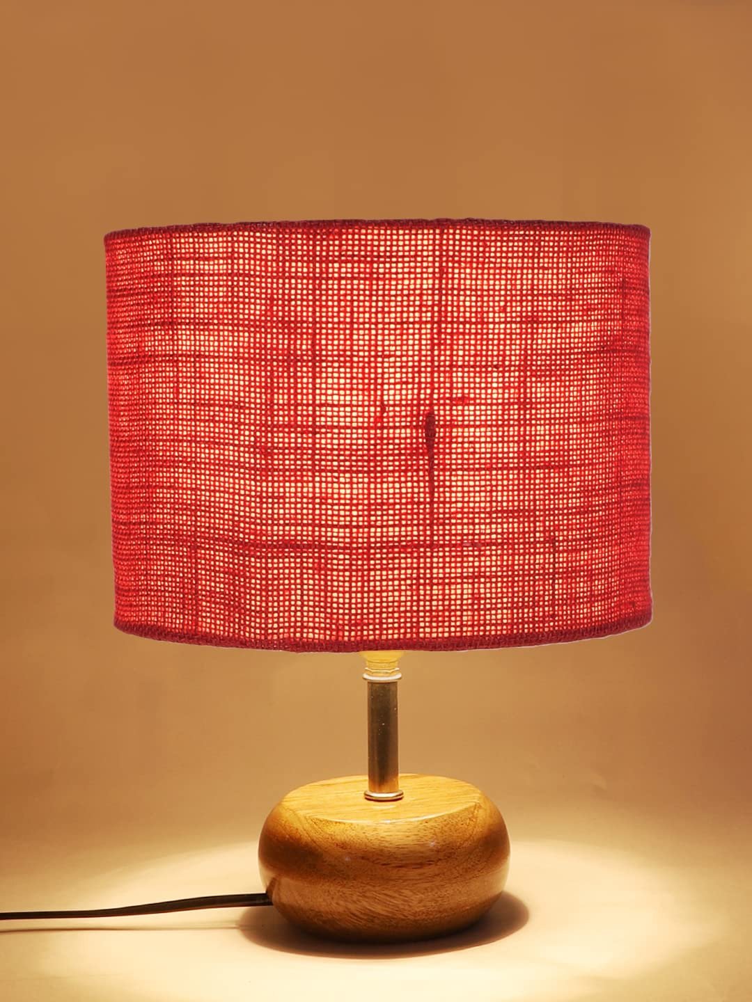 Pink Jute Shade with Wood lamp Base(CI)