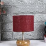 Maroon Jute Shade with Wood lamp Base(YU)