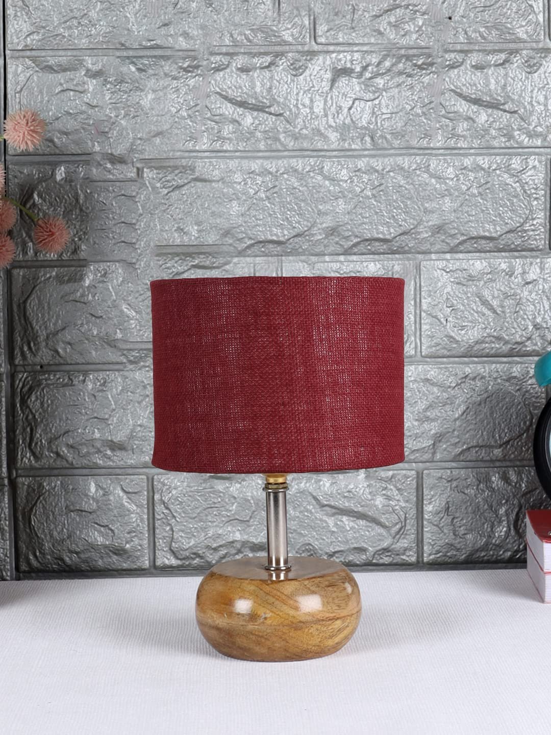 Maroon Jute Shade with Wood lamp Base(YU)