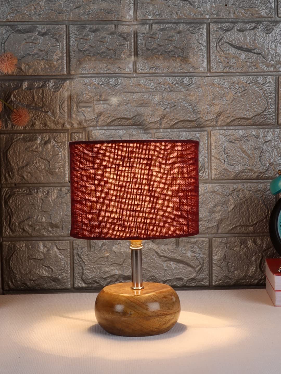 Maroon Jute Shade with Wood lamp Base(YU)