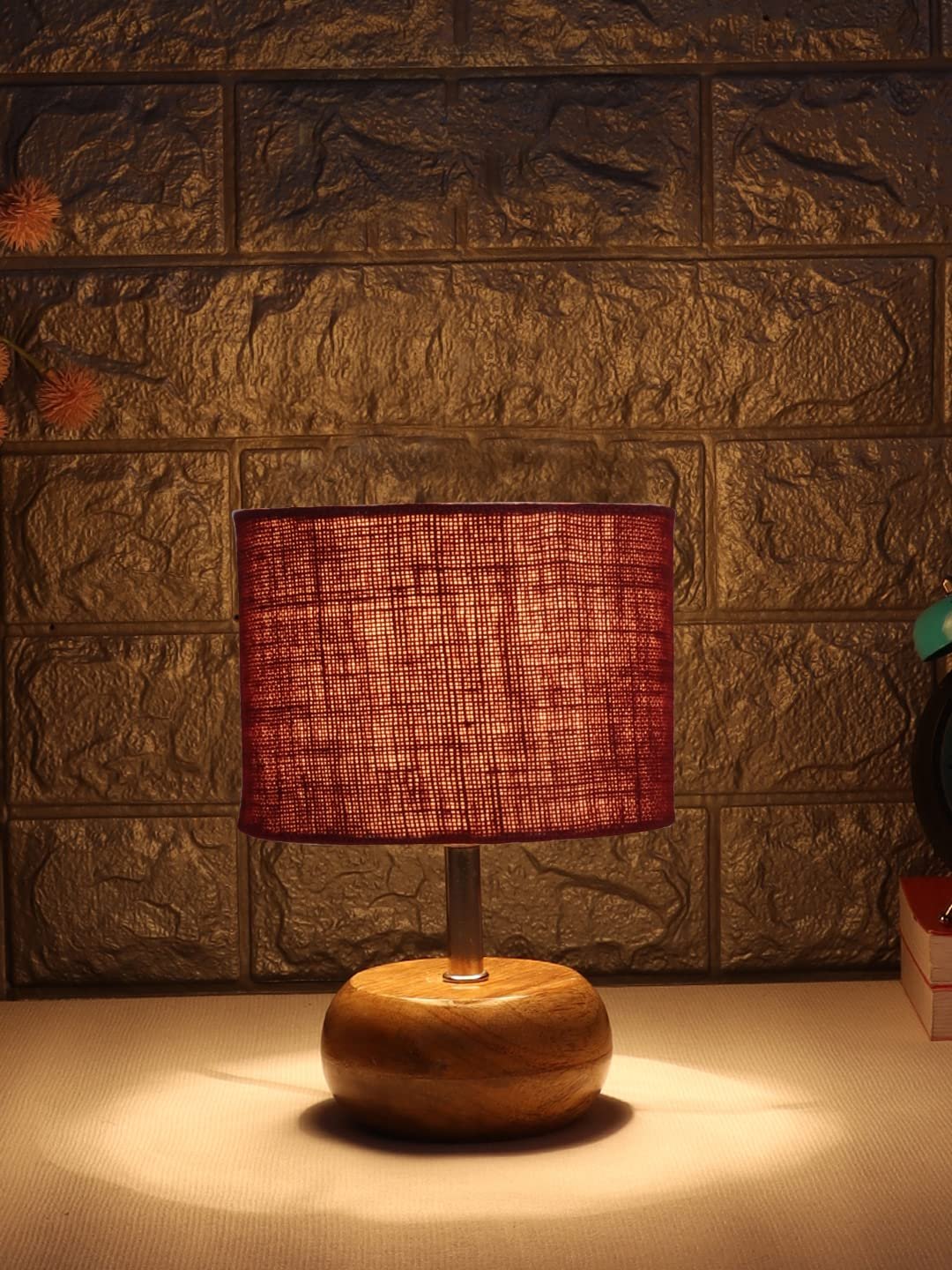 Maroon Jute Shade with Wood lamp Base(YU)
