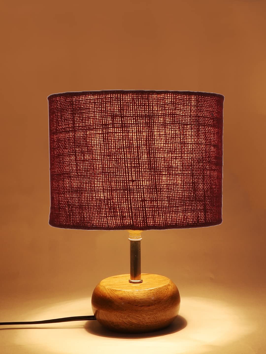 Maroon Jute Shade with Wood lamp Base(YU)