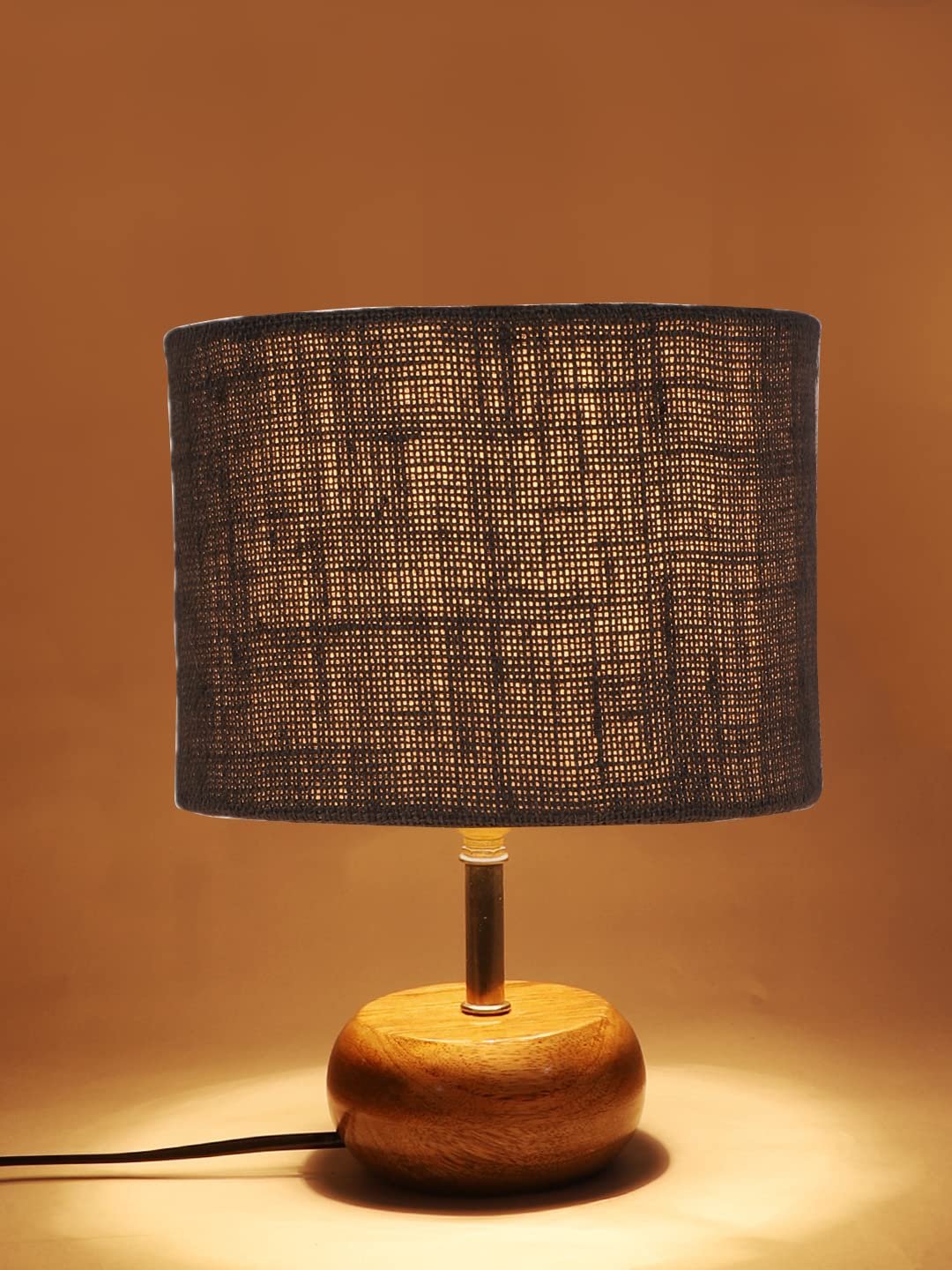 Grey Jute Shade with with Wood lamp Base .(JH87)