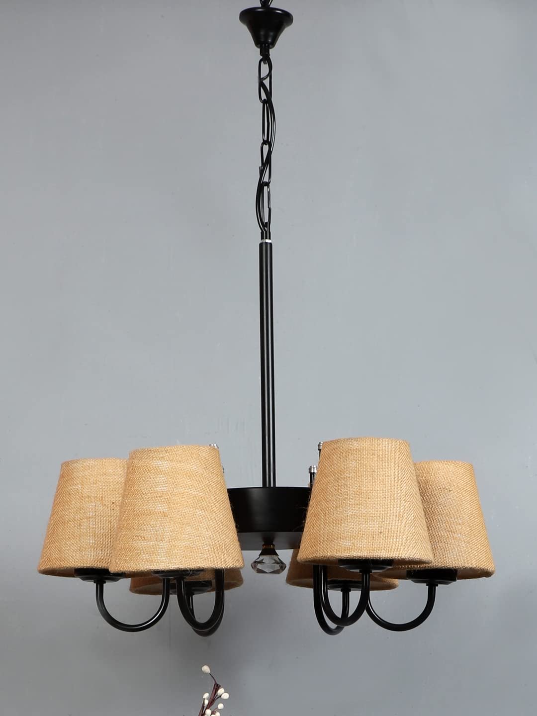 New Era 06 Light Chandelier with Conical Jute Lamp Shade(ENG09)