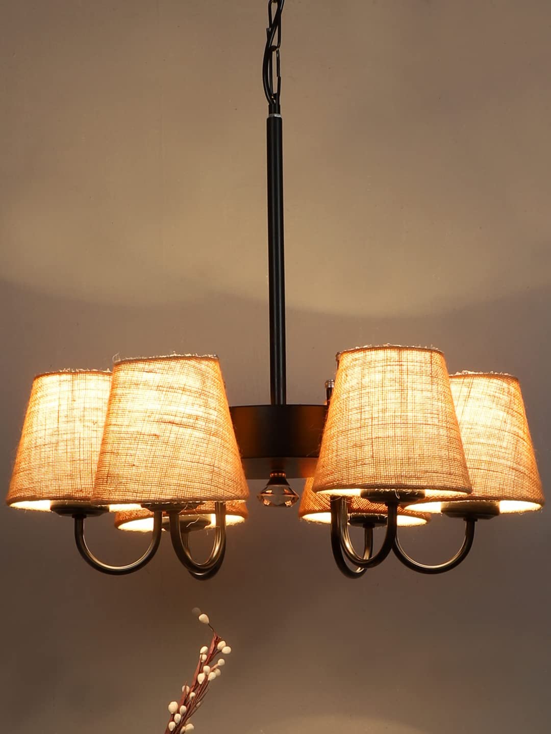 New Era 06 Light Chandelier with Conical Jute Lamp Shade(ENG09)