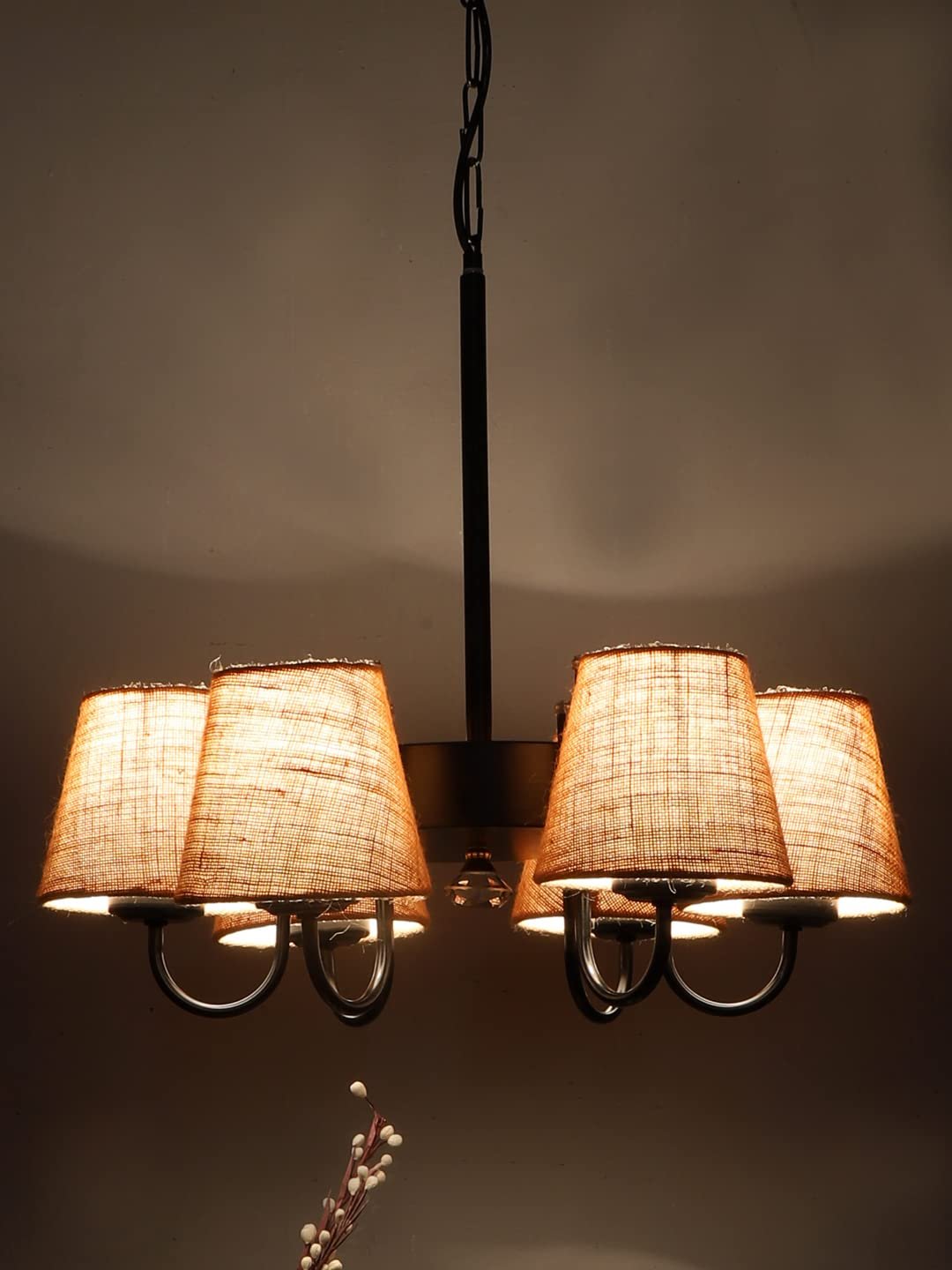 New Era 06 Light Chandelier with Conical Jute Lamp Shade(ENG09)