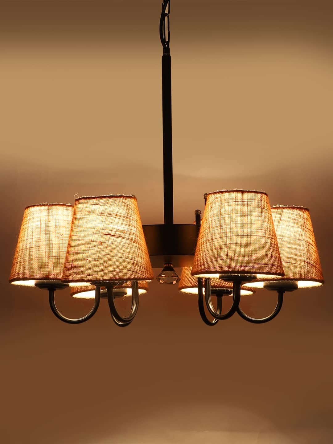 New Era 06 Light Chandelier with Conical Jute Lamp Shade(ENG09)