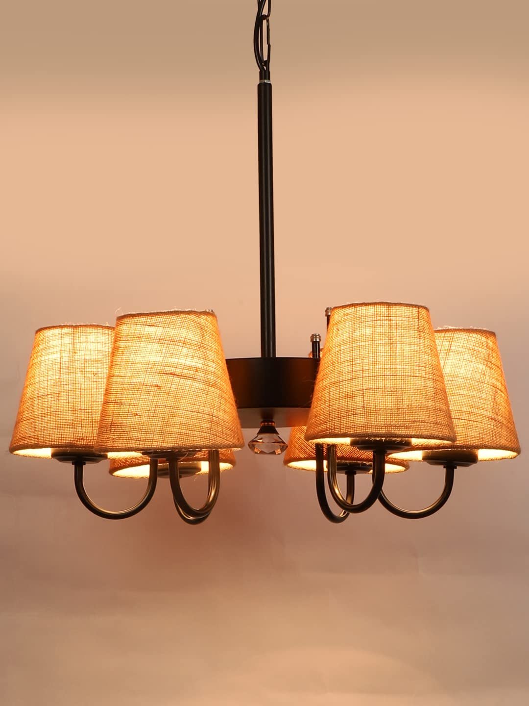 New Era 06 Light Chandelier with Conical Jute Lamp Shade(ENG09)