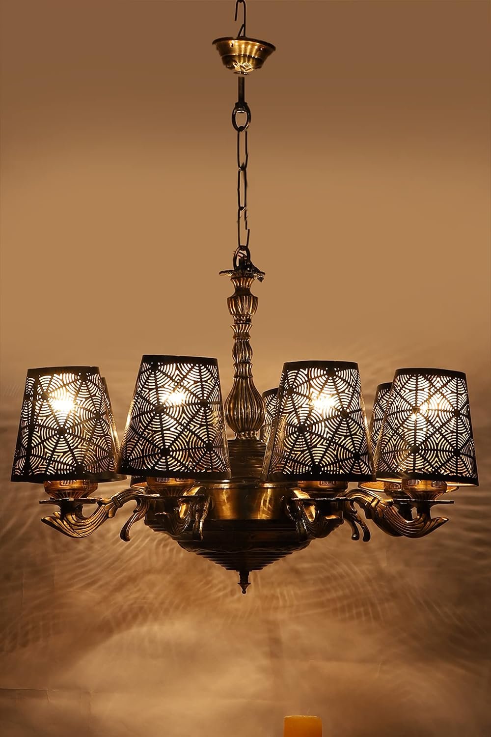 New Era 08 Light Chandelier with Etching Shades (ENG28)