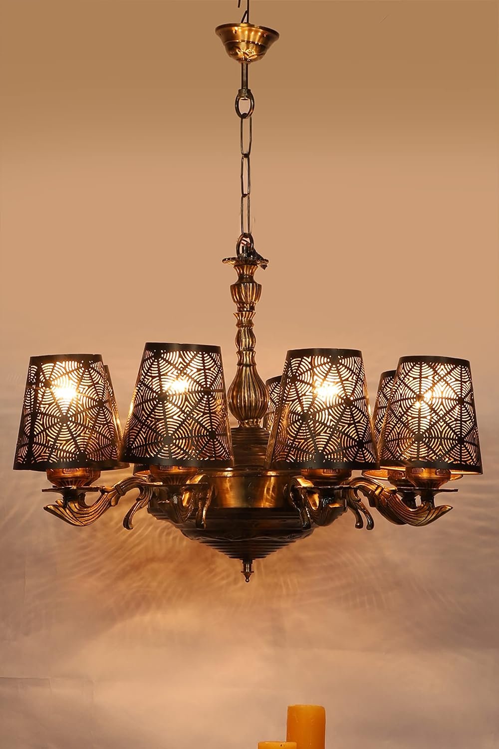 New Era 08 Light Chandelier with Etching Shades (ENG28)