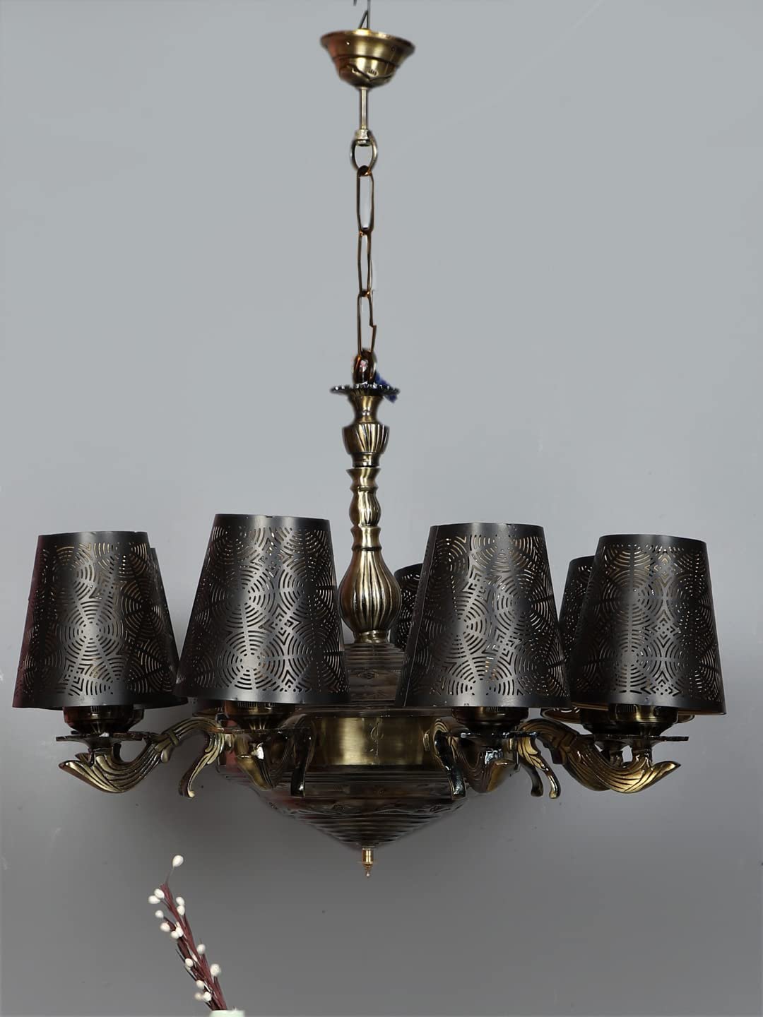 New Era 08 Light Chandelier with Etching Shades (ENG28)