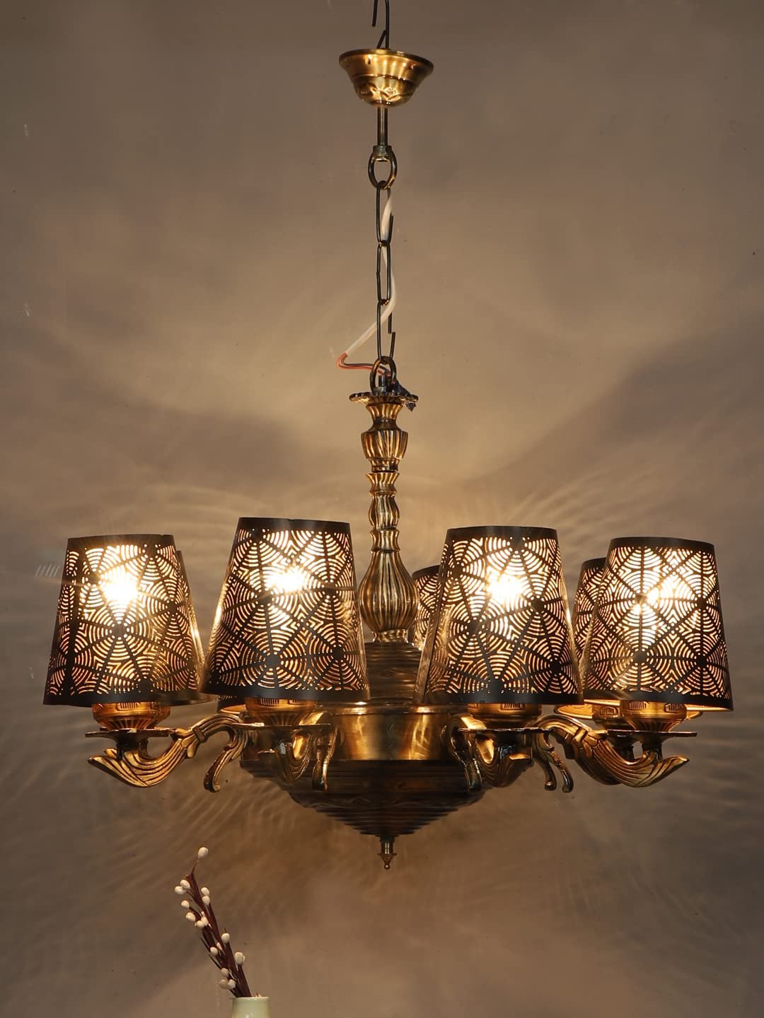 New Era 08 Light Chandelier with Etching Shades (ENG28)