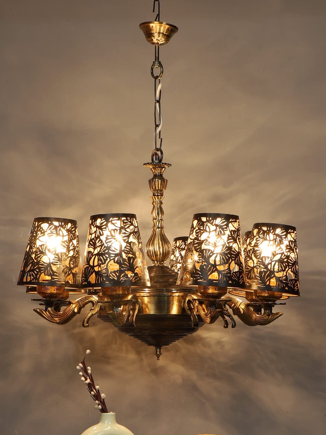 New Era 08 Light Chandelier with Etching Shades (ENG30)