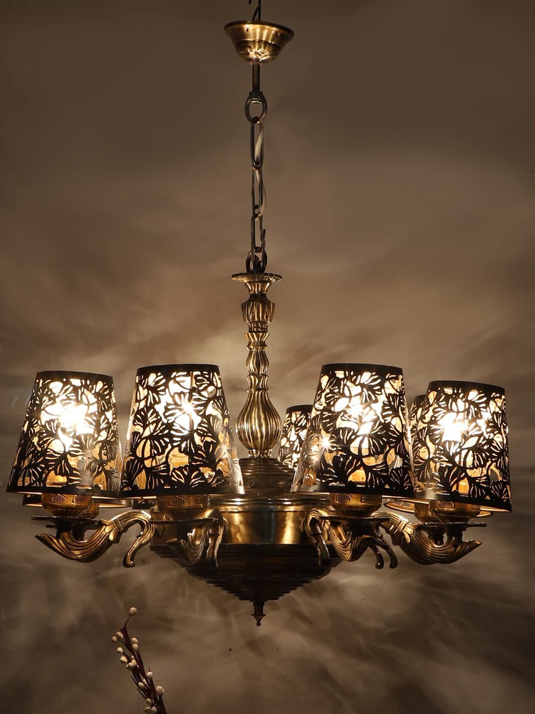 New Era 08 Light Chandelier with Etching Shades (ENG30)