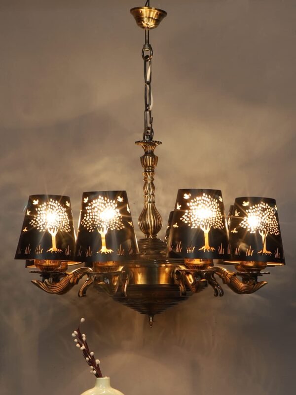 New Era 08 Light Chandelier with Etching Shades (ENG31)