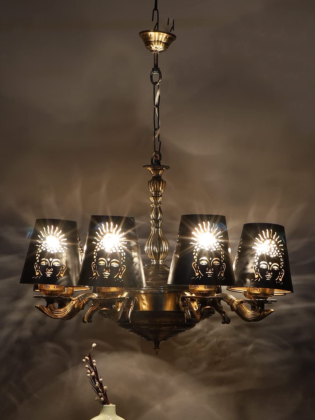 New Era 08 Light Chandelier with Etching Shades (ENG32)