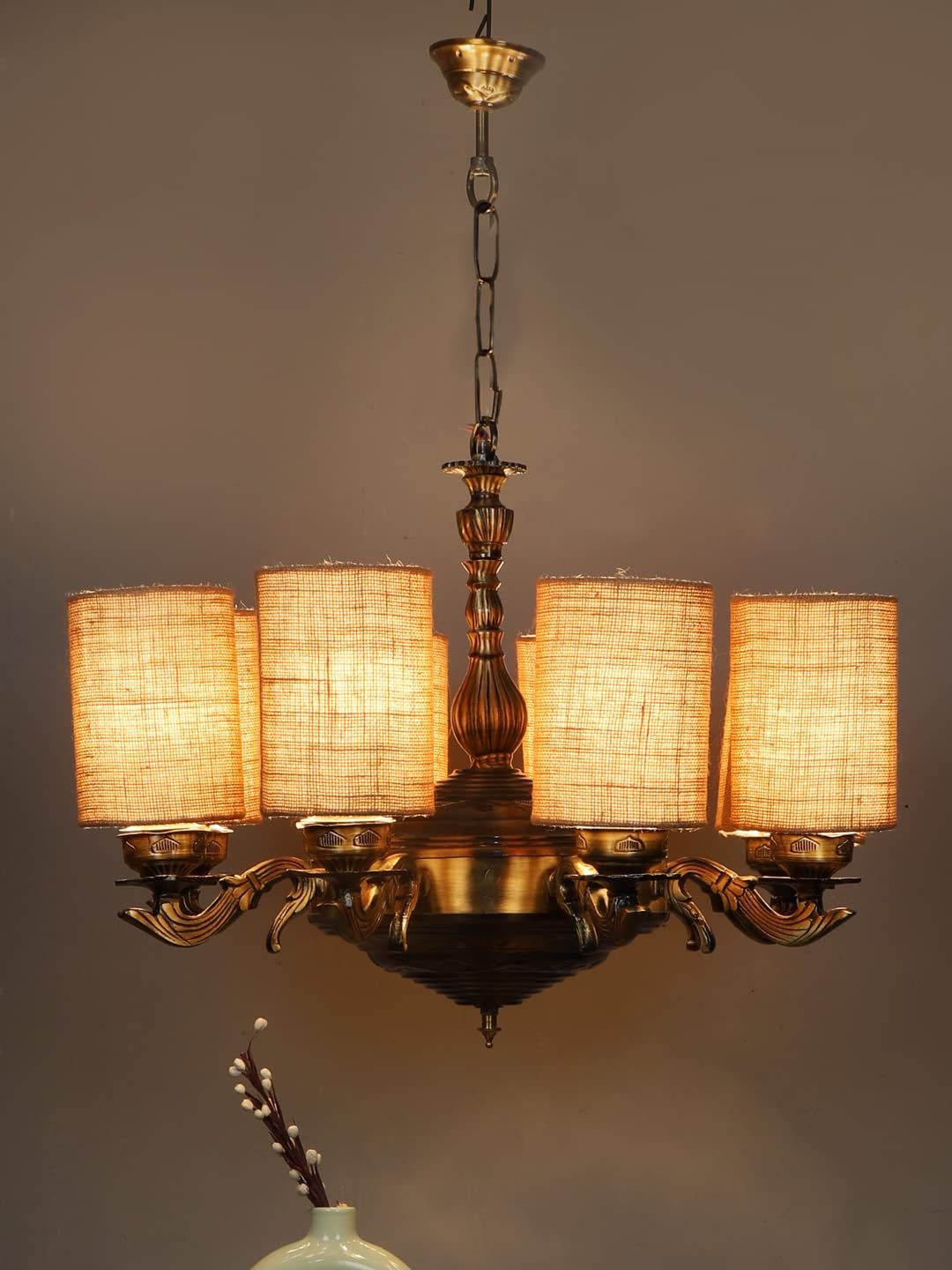 New Era 08 Light Chandelier with Conical Jute Lamp Shade(ENG35)