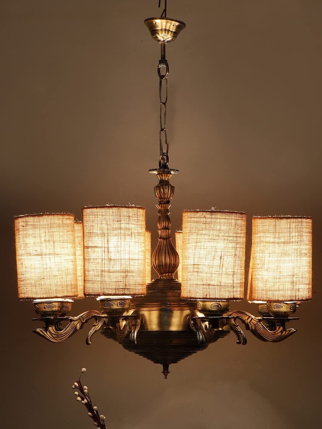 New Era 08 Light Chandelier with Conical Jute Lamp Shade(ENG35)