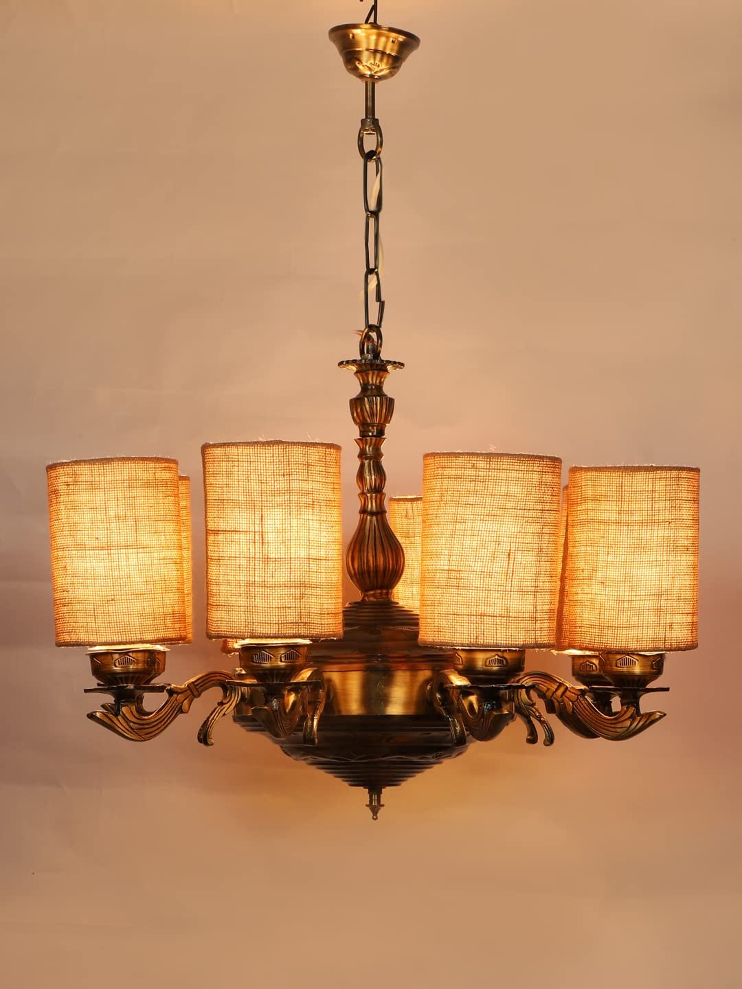 New Era 08 Light Chandelier with Conical Jute Lamp Shade(ENG35)