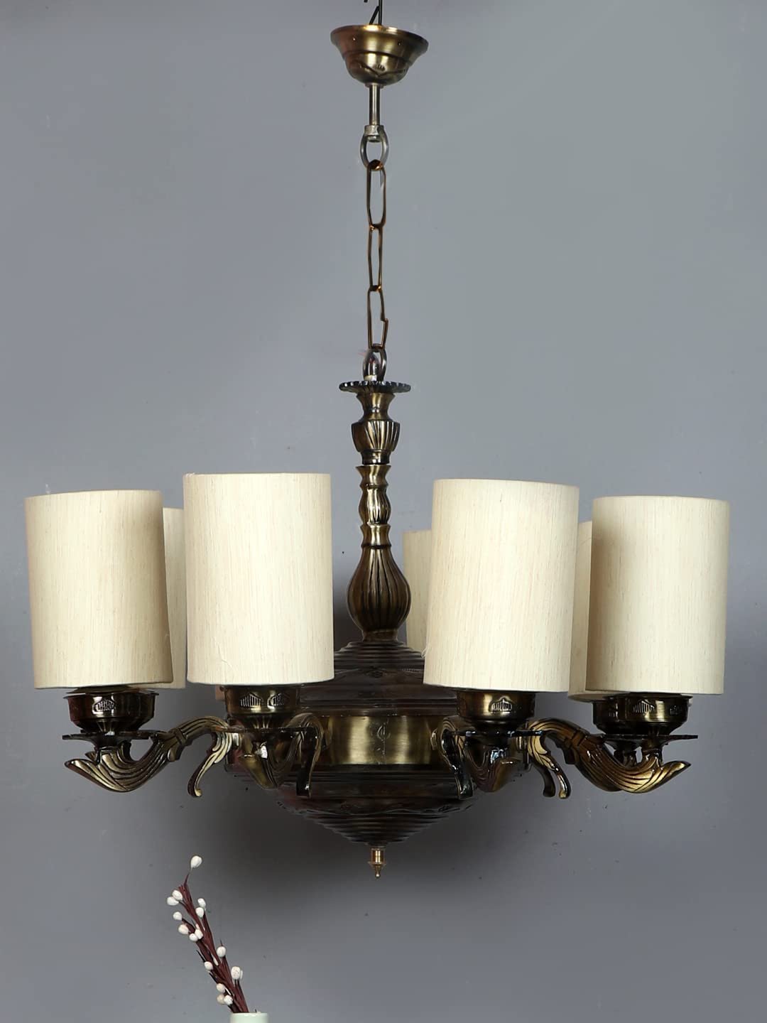 New Era 08 Light Chandelier with Conical Khadi Lamp Shade(ENG36)