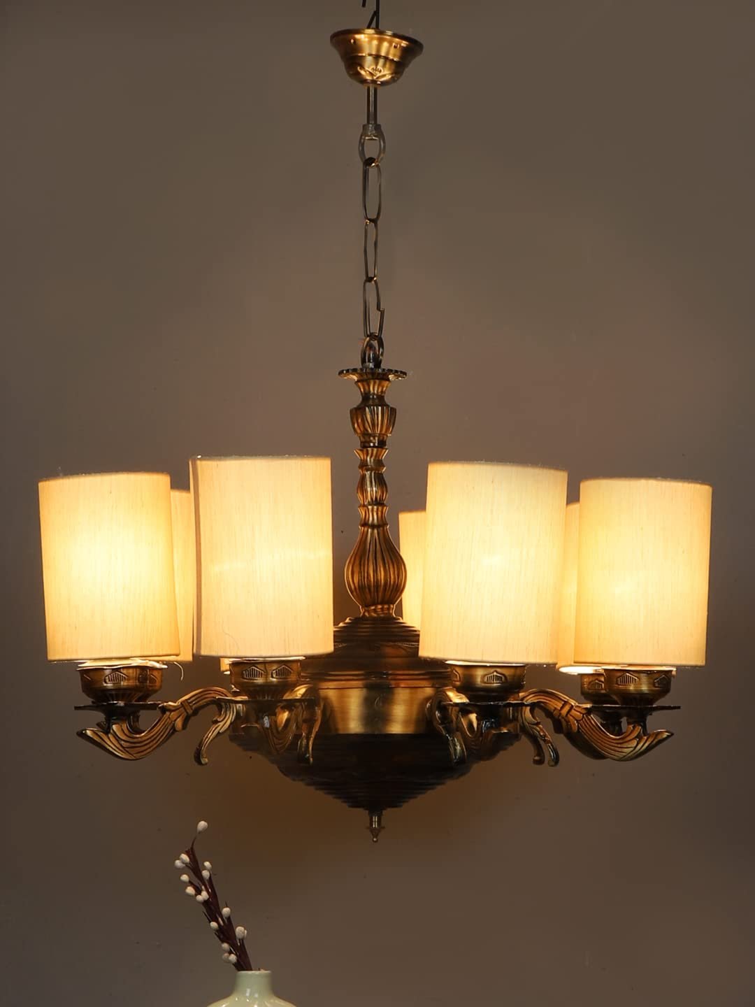 New Era 08 Light Chandelier with Conical Khadi Lamp Shade(ENG36)