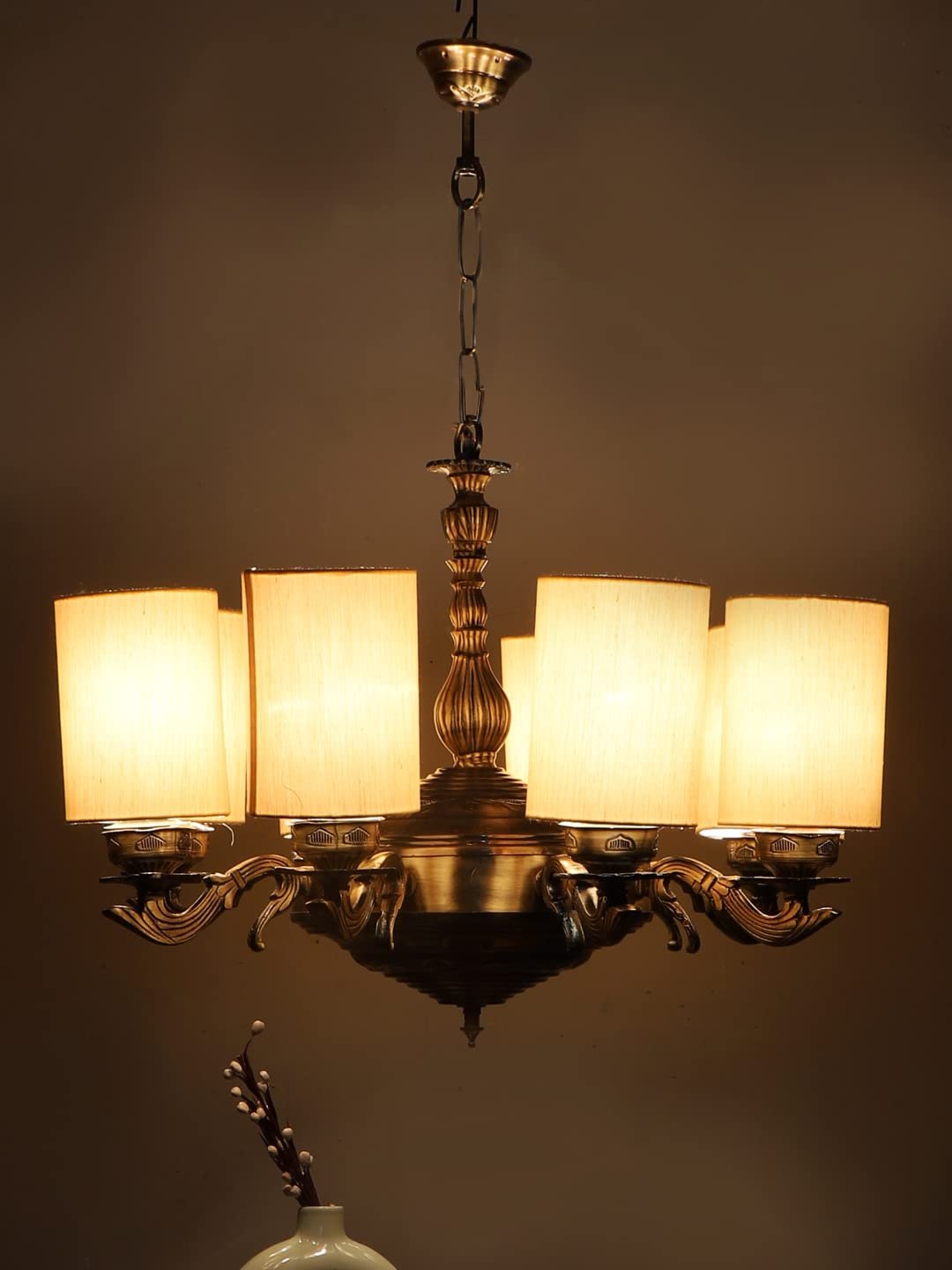 New Era 08 Light Chandelier with Conical Khadi Lamp Shade(ENG36)